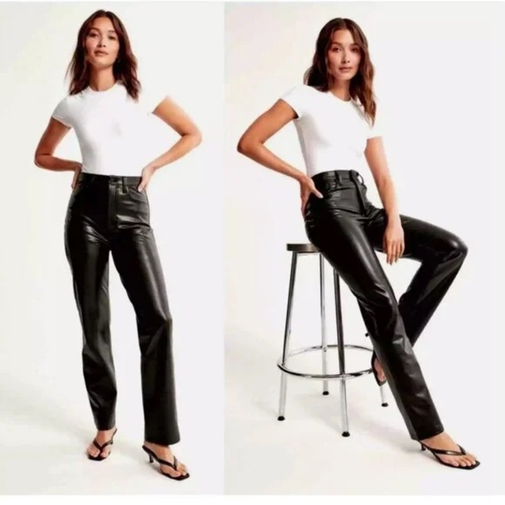 Abercrombie & Fitch Sz 32 90s Straight Ultra High Rise Black Vegan Leather Pants